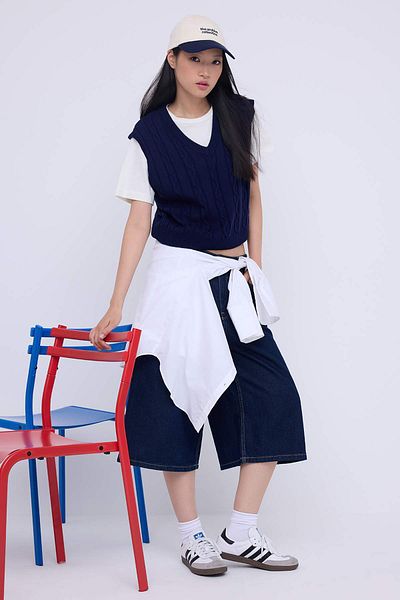 Trendyol Collection Teen Navy Blue 2-Piece T-Shirt Hair Knitwear Sweater Twoaw26Kz00131