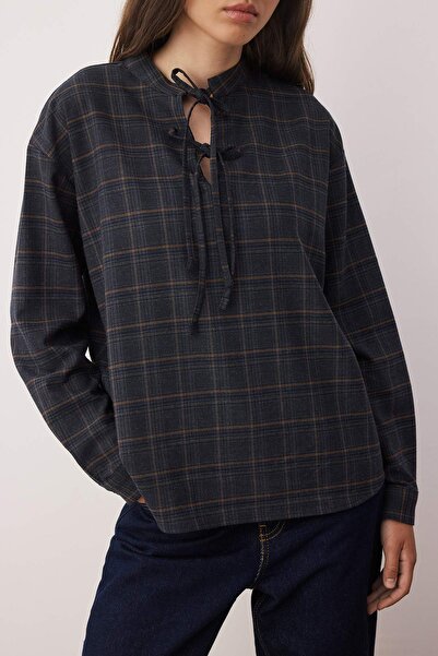 Trendyol Collection Πολύχρωμη φανέλα καρό με λεπτομέρεια υφασμένη μπλούζα TWOAW26BZ00146