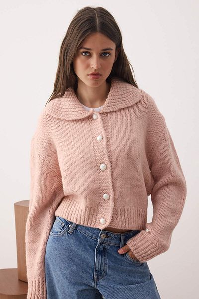 Trendyol Collection Pink Oversize/Wide Fit Crop Knitwear Cardigan Twoaw26Hi00179