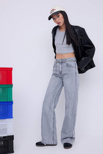Trendyol Collection Teen Gray High Waist Wide Leg Wide Leg Jeans Twoaw26Je00067