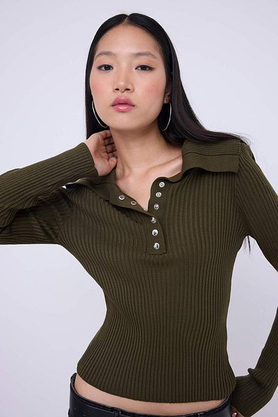 Trendyol Collection Teen Khaki Fitted/Slim Fit Sailor Collar Knitwear Sweater Twoaw26Kz00066