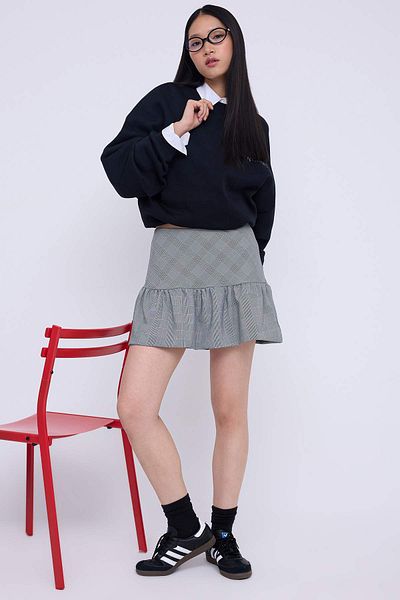 Trendyol Collection Teen Gray Plaid Balloon Die Shorts Skirt Shorts & Bermuda Twoaw26Sr00013