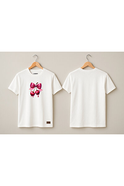 HUBERYWEAR Tricou de damă croi relaxat cu imprimeu cu fundă cireșie – HUBERY