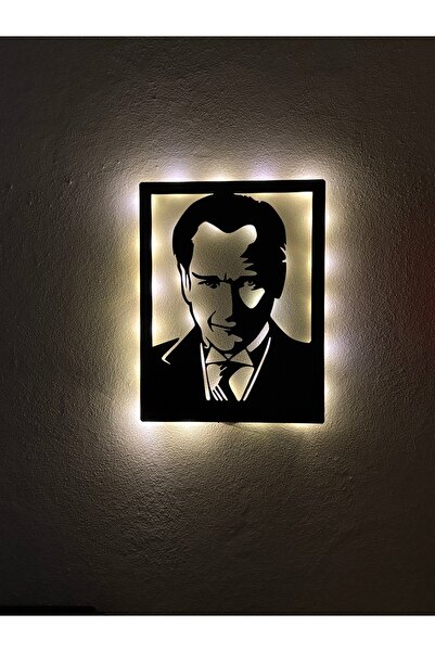 sem concept Pilli Işıklı Atatürk Portresi, Ahşap Tablo, Dekoratif Atatürk Tablo