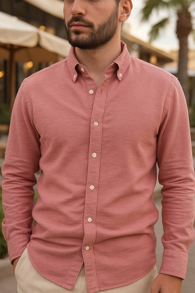 beuivo قميص رجالي من نوع Dusty Rose ذو ملمس كبير الحجم ومظهر كتان أيروبين