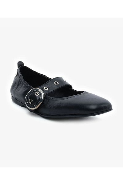 Greyder Women's Black Genuine Leather Ballerinas 5Y2Ka34360