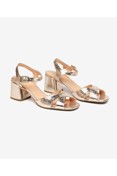 Greyder Kadın Altın Platin Hakiki Deri Topuklu Sandalet 5Y2US59241