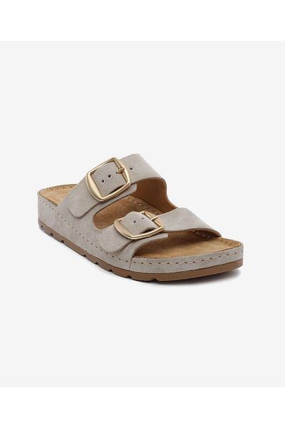 Greyder Women's Beige Suede Genuine Leather Slippers 5Y2Ct59234