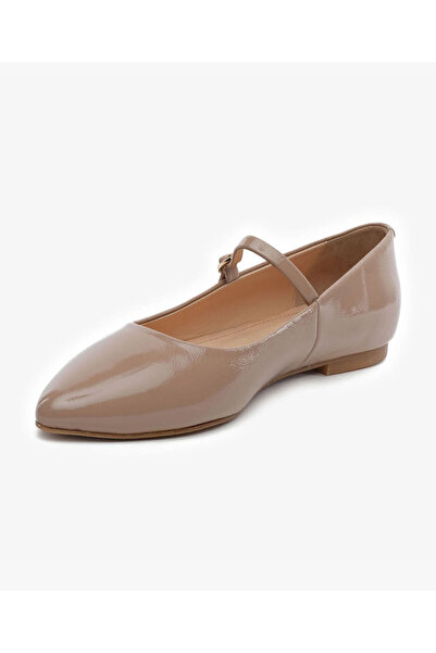 Greyder Women's Light Mink Wrinkled Patent Leather Genuine Leather Ballerinas 5Y2Ta59269