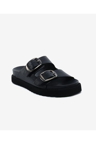 Greyder Women's Black Genuine Leather Slippers 5Y2Ct59054
