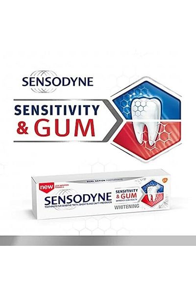 Sensodyne معجون أسنان لتبييض الأسنان الحساسة واللثة 75 مل، راحة مزدوجة للثة والأسنان الحساسة