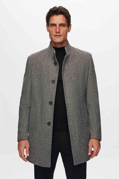 D'S Damat Παλτό με γιακά Ds Damat Regular Fit Grey Houndstooth