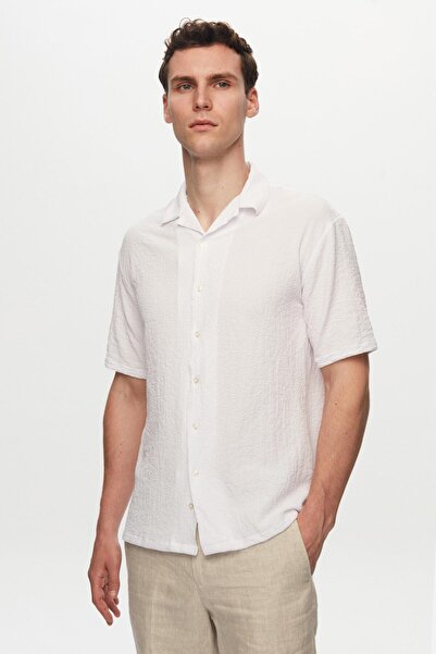 D'S Damat Ds Damat Relaxed White Seersucker košile s krátkým rukávem bez vrásek