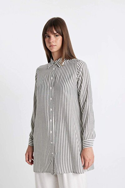 DeFacto Long Sleeve Striped Regular Fit Tunic - Shirt Collar D4409AX24HS