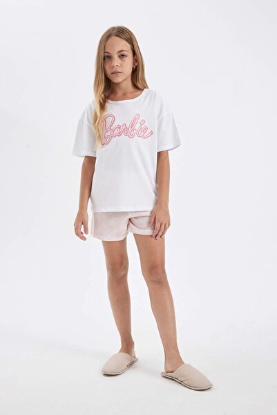 DeFacto Σετ πιτζάμες για κορίτσια Barbie Boxy Fit - Κοντό μανίκι και σορτς C8...