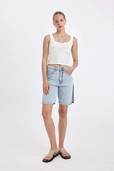DeFacto Pantaloni scurți Bermuda din denim cu talie înaltă D4580AX24HS