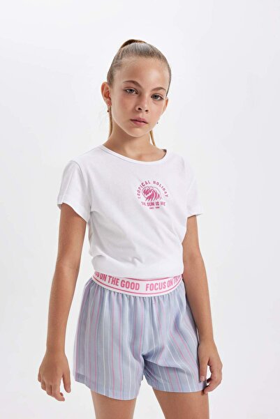 DeFacto Kız Çocuk Pijama Takımı Baskılı Kısa Kollu Üst Şort C8501A824SM