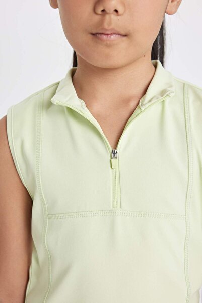 DeFacto Κοριτσίστικο μπλουζάκι με λεπτή εφαρμογή με φερμουάρ με γιακά πόλο Basic μονόχρωμο αμάνικο μπλουζάκι D3555A824SM