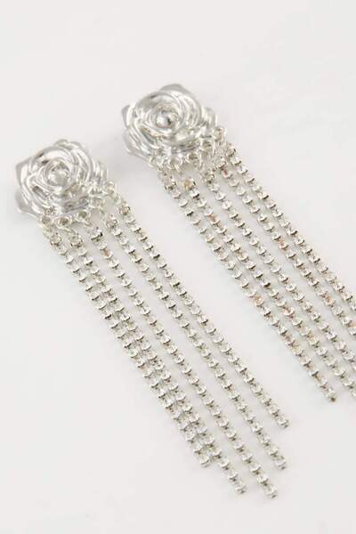 DeFacto Kadın Gül Detaylı Taşlı Sallantılı Silver Küpe E1440AXNS