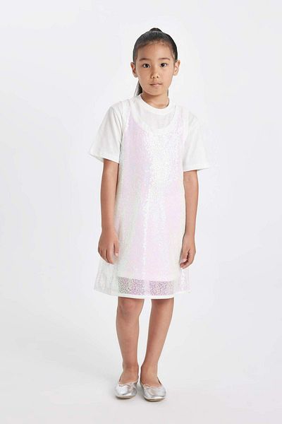 DeFacto Girls 2Pcs Set Short Sleeve T-Shirt Strap Dress D3963A824Hs