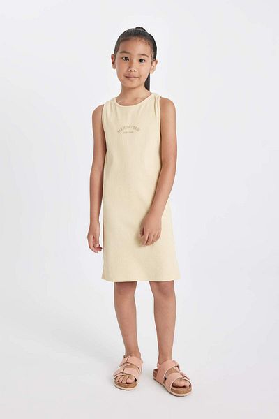 DeFacto Girls' Printed Ribbed Camisole Sleeveless Summer Dress D4106A824Hs