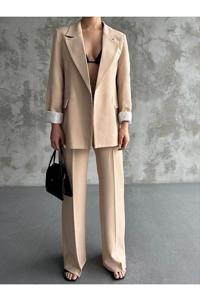 MYGİYİMİSTANBUL Blazer Jacket wide leg Pants Set