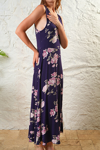 ESPİNA Women's Viscose Floral Print Zero Sleeve Summer Mini Size Dress