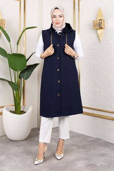 Tesettür Dünyası Hooded Quilted Vest Tsd250209 Navy Blue
