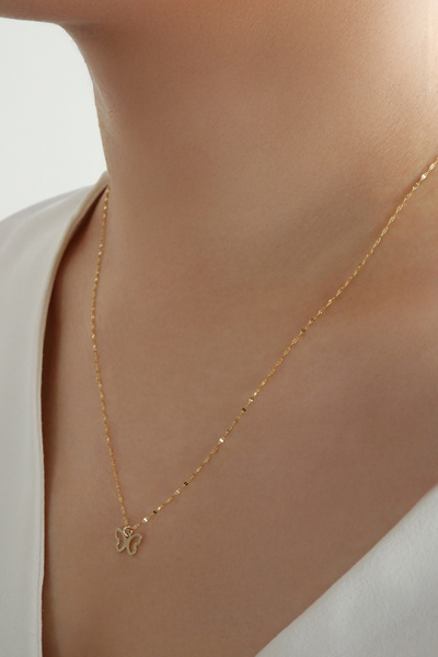 DİAMİNE PIRLANTA 14 Ayar Altın Aynalı Zincir Minimal Kelebek Kolye