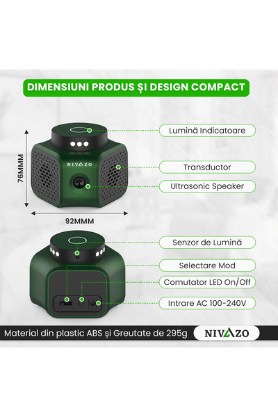 nivazo Aparat cu ultrasunete anti-soareci UR02, 4 moduri functionare, acoperire 360, 3 difuzoare