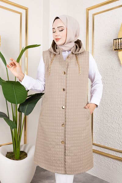 Tesettür Dünyası Hooded Quilted Vest Tsd250209 Mink
