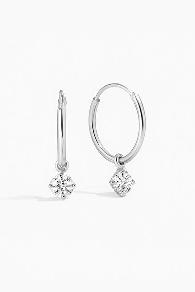 jelux silver Gümüş 925 Ayar 16 Mm Zirkon Taşlı Halka Küpe