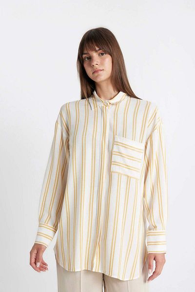 DeFacto Relaxed Fit Striped Viscose Tunic - Long Sleeve D5591AX24HS