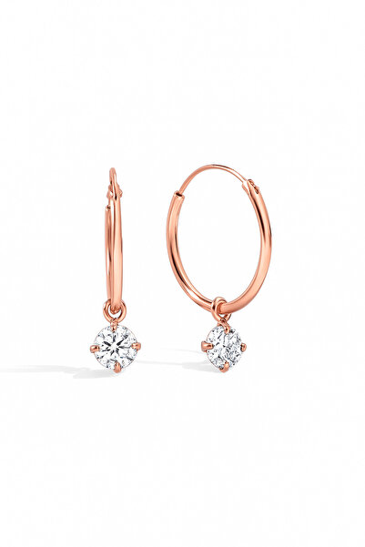 jelux silver Gümüş 925 Ayar 16 Mm Zirkon Taşlı Halka Rose Küpe