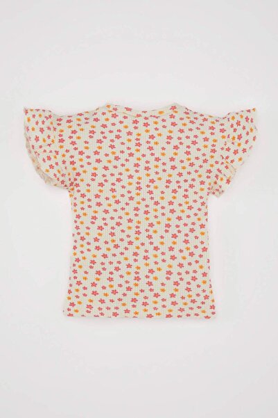 DeFacto Baby Girl Crew nyakú virágos gofri rövid ujjú póló D4340A524SM