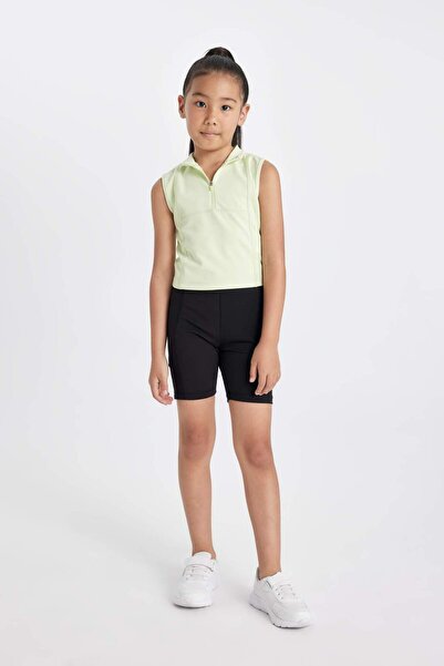 DeFacto Κοριτσίστικο μπλουζάκι με λεπτή εφαρμογή με φερμουάρ με γιακά πόλο Basic μονόχρωμο αμάνικο μπλουζάκι D3555A824SM