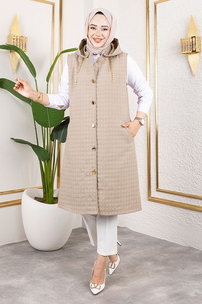 Tesettür Dünyası Hooded Quilted Vest Tsd250209 Mink