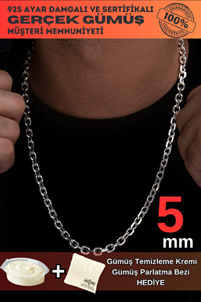 OSMANLI GÜMÜŞ Erkek Gümüş Kolye - 5mm Forse Model 925 Ayar Erkek Gümüş Kolye ...