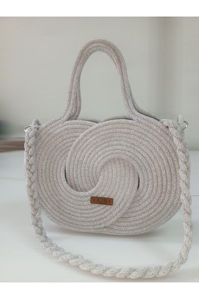 AZR HOME DESİGN Natural Jute Rope Grey Infinity Hand Bag Daily Bag