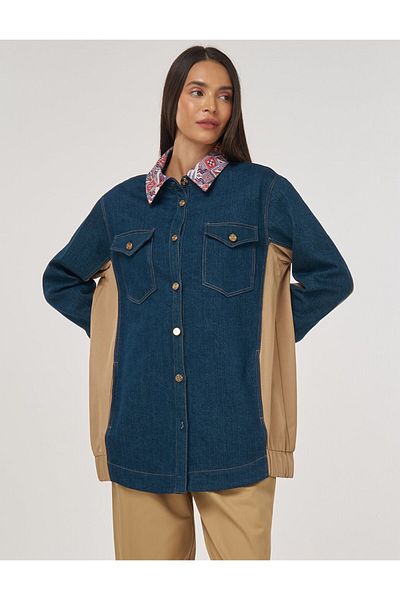 Kayra Jacquard Denim Jacket Navy Blue