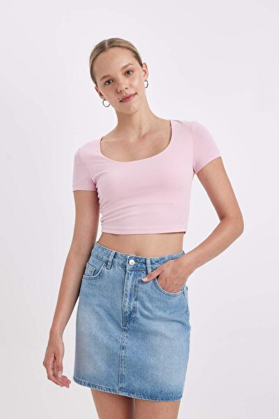 DeFacto Μπλουζάκι με κοντό μανίκι με βασικό γιακά U C6102AX24SM