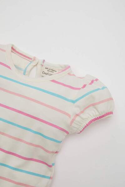 DeFacto Kislány újszülött nyakú csíkos fésült pamut 2 részes rövid ujjú pattintható test C9588A524HS