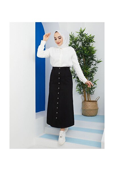 VELLICHOR Φούστα Gabardine με κουμπιά μαύρη-