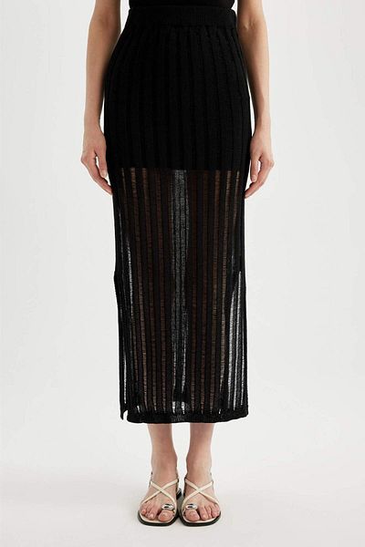 DeFacto Regular Fit Knitted Midi Skirt with Slit Detail - D1989Ax24Sm