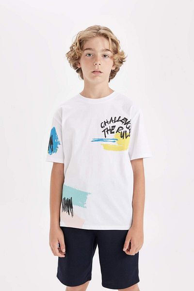 DeFacto Boy's 2-Piece Set Crew Neck Printed Short Sleeve T-Shirt Shorts D1159A824Hs