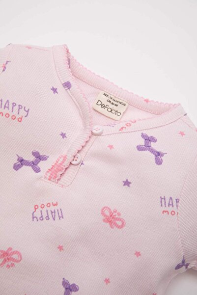 DeFacto Kız Bebek Desenli Kısa Kollu Şortlu Fitilli Kaşkorse Pijama Takımı C3476a524hs