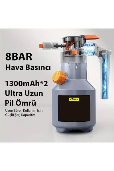 EZERE 2L Yüksek Basınçlı Şarjlı Köpük Makinası Oto Yıkama Pompası Köpük Püskürtücü GRİ