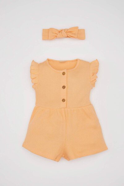 DeFacto Kız Bebek 2'li Takım Waffle Kolsuz Tulum Bandana C9490A524SM