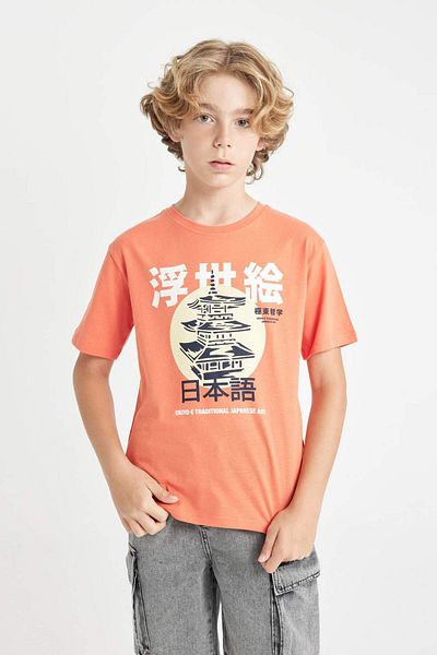 DeFacto Boy's Crew Neck Printed Short Sleeve T-Shirt D2425A824Hs