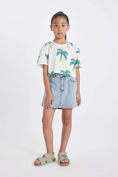 DeFacto Patterned Crew Neck Short Sleeve Crop T-Shirt - Girl D1288A824HS
